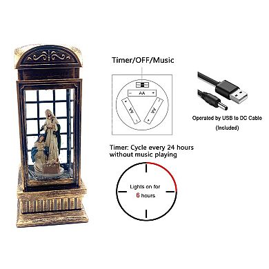 11" Water Snow Telephone Booth Nativity - Unique Illuminated Christmas Decoration