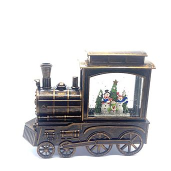 12" Train Water Snow Globe with Snow Family Inside Whimsical Christmas Decoration