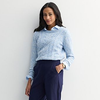 Women's Croft & Barrow® Cabled Marl Pullover Sweater