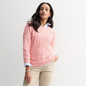 Women's Croft & Barrow® Cabled Marl Pullover Sweater