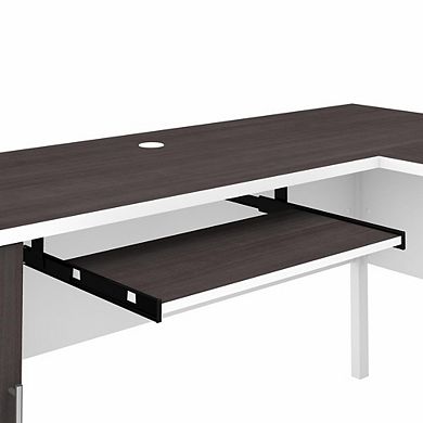 Bush Furniture 72W L Shaped Desk with Hutch, Lateral File Cabinet and Bookcase Storm Gray/White