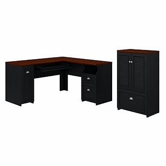 Bush Furniture, Fairview 60W L Shaped Desk and 2 Door Storage Cabinet with File Drawer