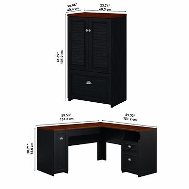 Bush Furniture, Fairview 60W L Shaped Desk and 2 Door Storage Cabinet with File Drawer