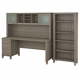 Bush Furniture Somerset 72W Office Desk with Hutch and 5 Shelf Bookcase in Ash Gray