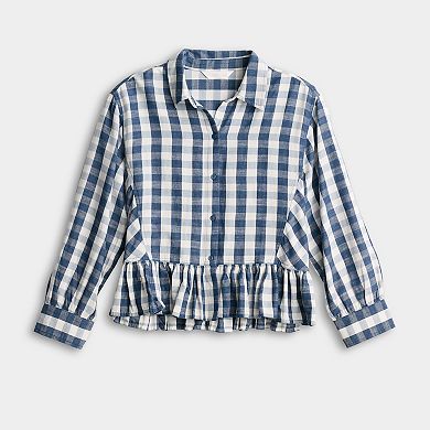 Women's LC Lauren Conrad Collared Button-Front Shirt With Ruffle