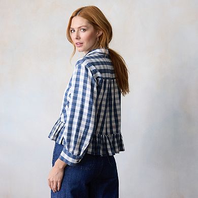 Women's LC Lauren Conrad Collared Button-Front Shirt With Ruffle