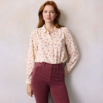 Women's LC Lauren Conrad Collared Button-Front Shirt With Ruffle