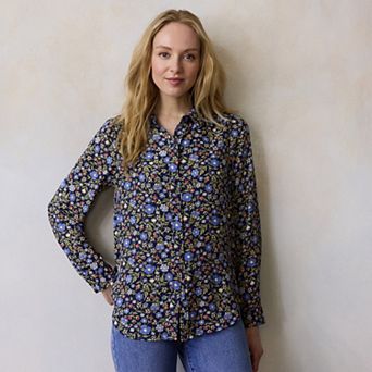 Women's LC Lauren Conrad Collared Button-Front Shirt With Ruffle