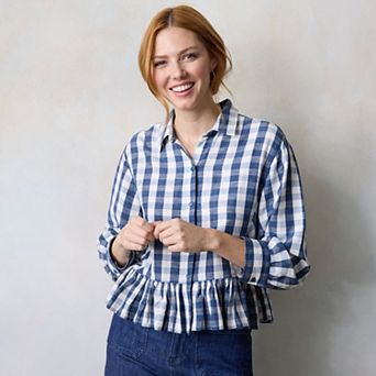 Women's LC Lauren Conrad Collared Button-Front Shirt With Ruffle