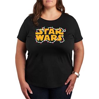 Juniors' Plus Size Star Wars Logo Christmas Lights Graphic Tee