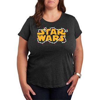 Juniors' Plus Size Star Wars Logo Christmas Lights Graphic Tee