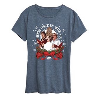 Women's Star Wars Merry Force Be With You Short Sleeve Christmas Graphic Tee