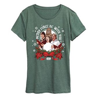Women's Star Wars Merry Force Be With You Short Sleeve Christmas Graphic Tee