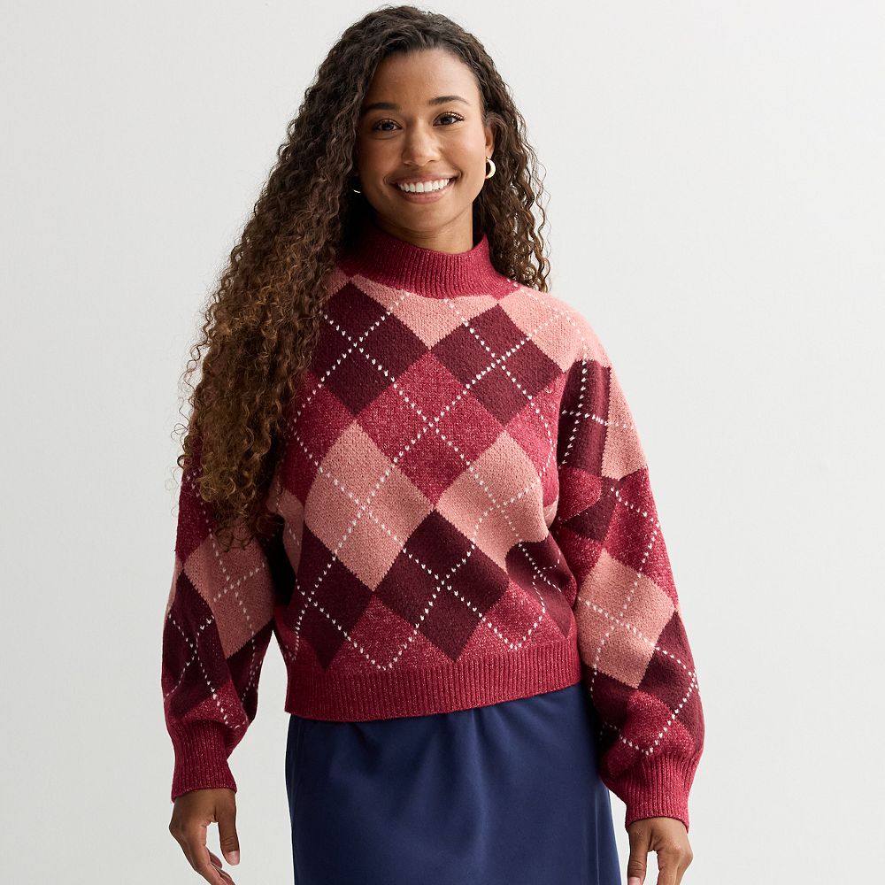Juniors' SO® Balloon Sleeve Argyle Sweater