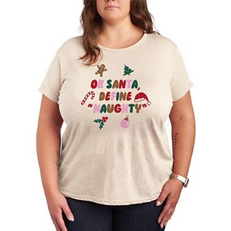 Juniors' Plus Size Ok Santa, Define "Naughty" Christmas Graphic Tee