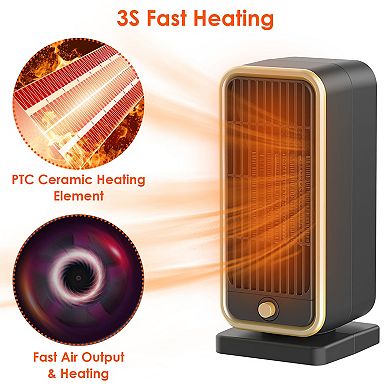 500W Portable Electric Space Heater Ceramic Fast Heat with Overheat & Tip-Over Protection
