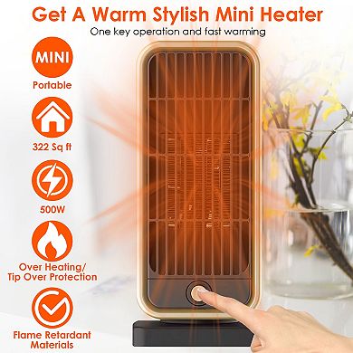 500W Portable Electric Space Heater Ceramic Fast Heat with Overheat & Tip-Over Protection
