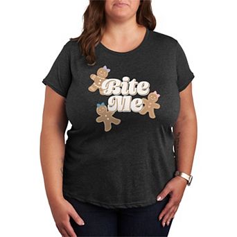 Juniors' Plus Size Bite Me Gingerbread Cookies Holiday Graphic Tee