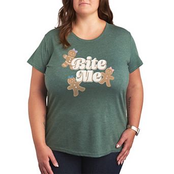 Juniors' Plus Size Bite Me Gingerbread Cookies Holiday Graphic Tee