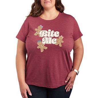 Juniors' Plus Size Bite Me Gingerbread Cookies Holiday Graphic Tee