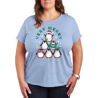 Juniors' Plus Size Very Merry Penguins Holiday Graphic Tee