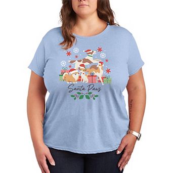 Juniors' Plus Size Santa Paws Christmas Graphic Tee