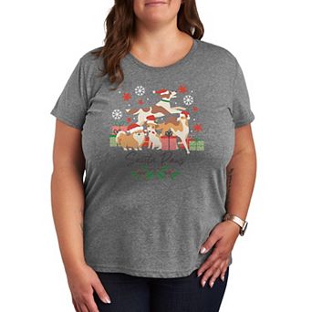 Juniors' Plus Size Santa Paws Christmas Graphic Tee