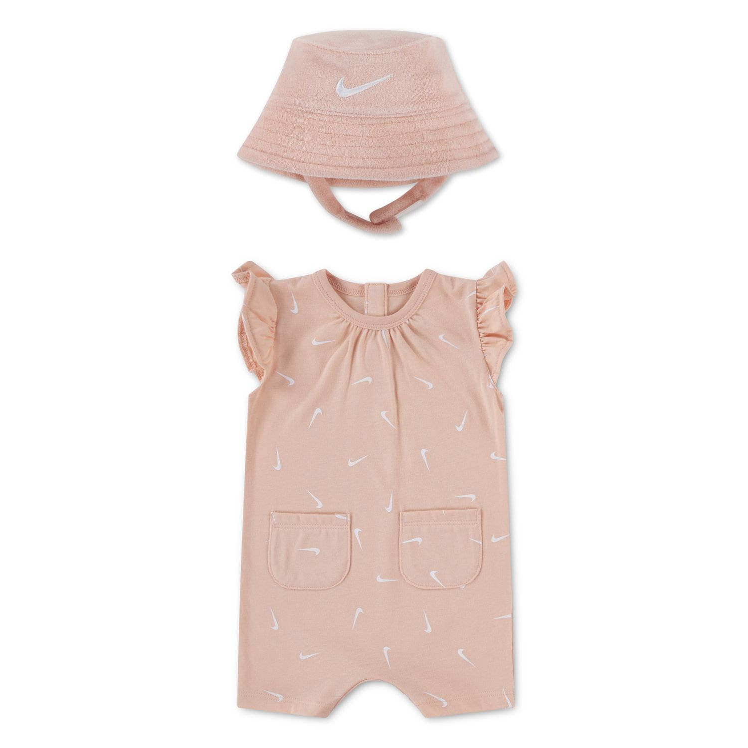 Комплект Nike Swooshfetti Ruffle Sleeve Romper & Bucket Hat 2 pc Set для девочек-малышей, цвет: Оранжевый — фото 1