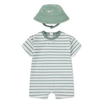 Newborn Baby Nike Short Sleeve Striped Romper & Swooshfetti Bucket Hat 2 pc Set