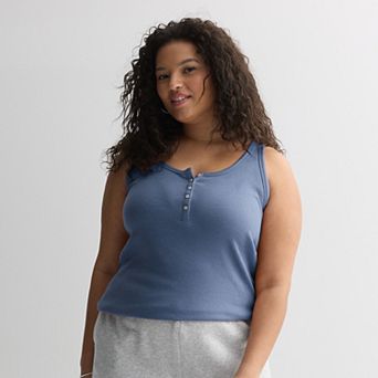 Juniors' Plus Size SO® Ribbed Henley Tank Top