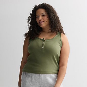 Juniors' Plus Size SO® Ribbed Henley Tank Top