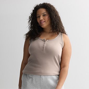 Juniors' Plus Size SO® Ribbed Henley Tank Top