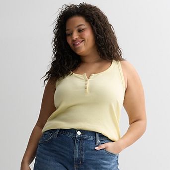 Juniors' Plus Size SO® Ribbed Henley Tank Top