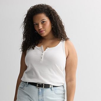 Juniors' Plus Size SO® Ribbed Henley Tank Top