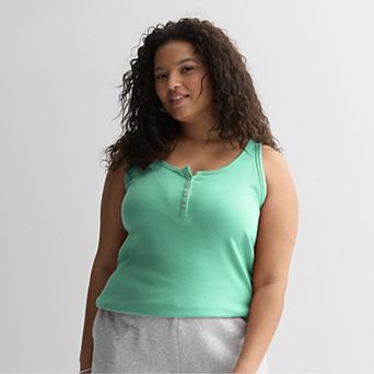 Juniors' Plus Size SO® Ribbed Henley Tank Top