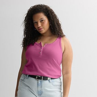 Juniors' Plus Size SO® Ribbed Henley Tank Top