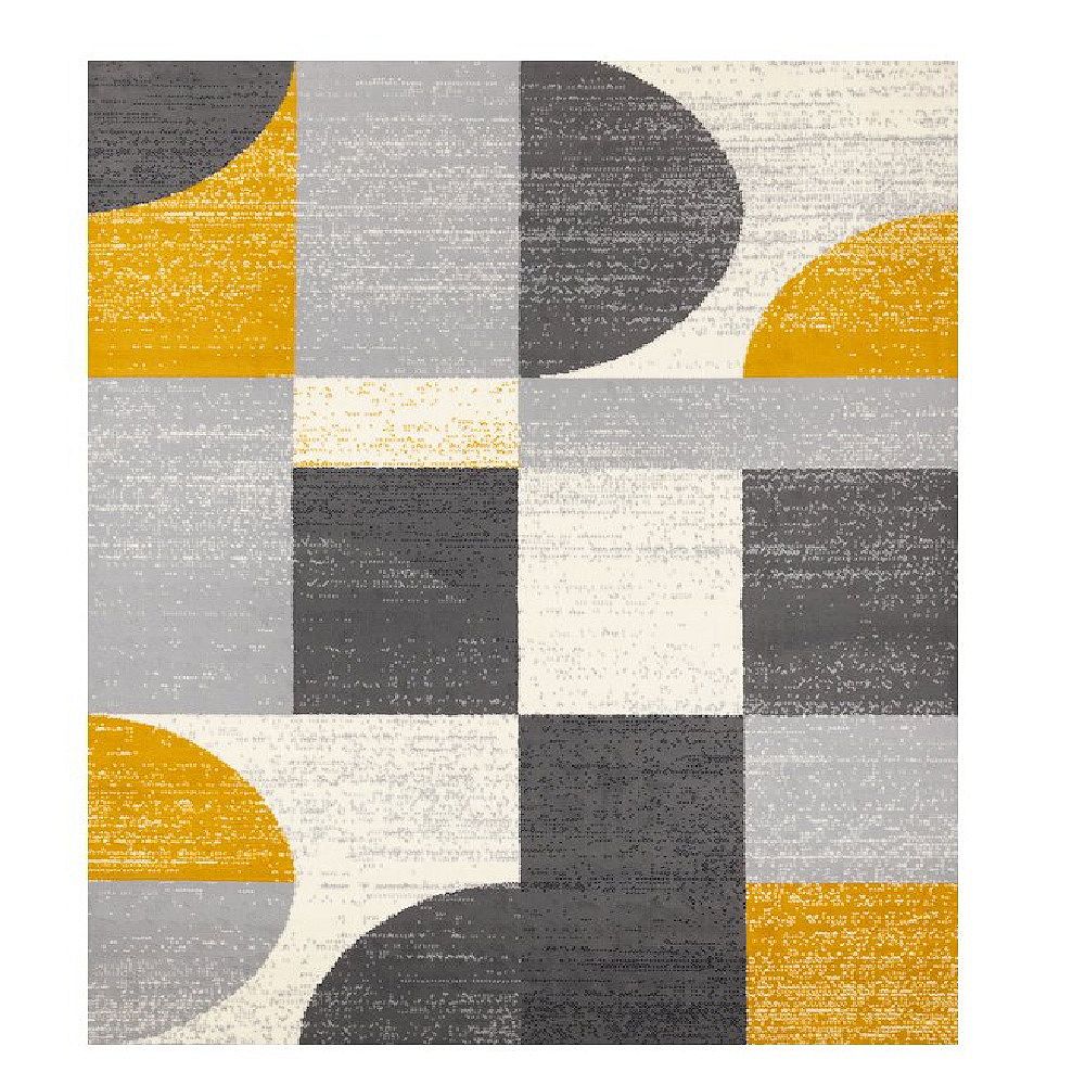Functional Style Yellow Grey Geometric Blocks Rug, 4'7