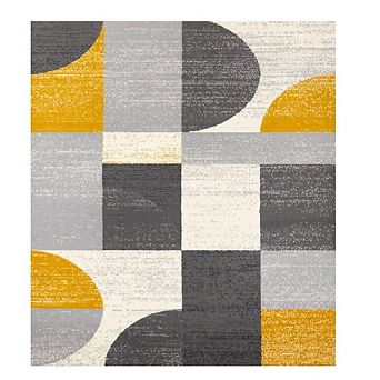 Functional Style Yellow Grey Geometric Blocks Rug, 4'7" x 6'7"