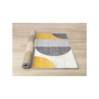 Functional Style Yellow Grey Geometric Blocks Rug, 4'7" x 6'7"
