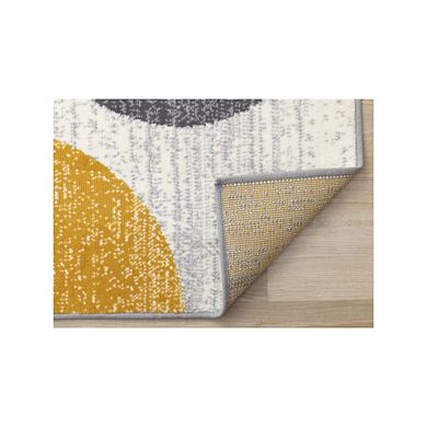 Functional Style Yellow Grey Geometric Blocks Rug, 4'7" x 6'7"