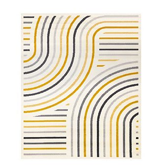 Functional Style Yellow Grey White Curves Rug