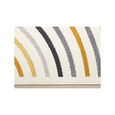 Functional Style Yellow Grey White Curves Rug