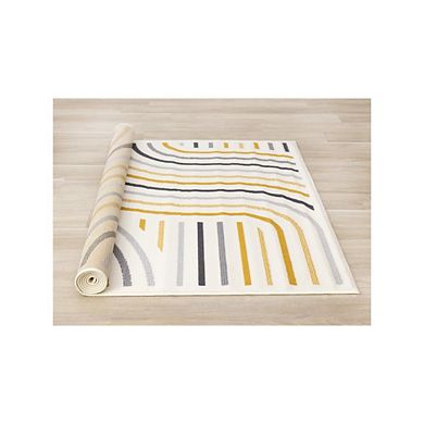 Functional Style Yellow Grey White Curves Rug