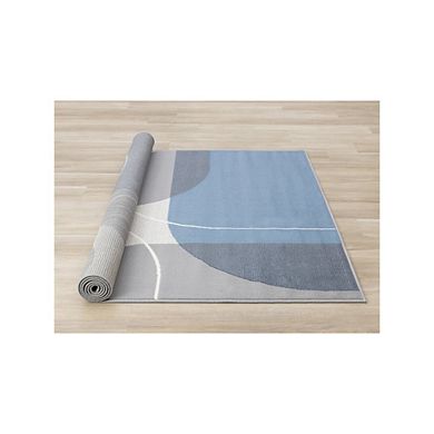 Functional Style Blue Grey White Modern Abstract Rug
