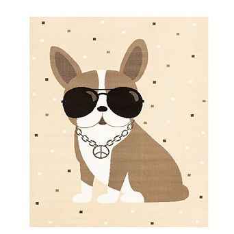 Functional Kids Beige Brown Swaggy Dog Area Rug