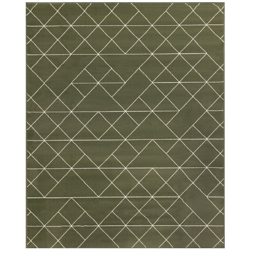 Functional Style Green Cream Geometric Rug, 4'7