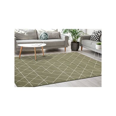 Functional Style Green Cream Geometric Rug, 4'7" x 6'7"