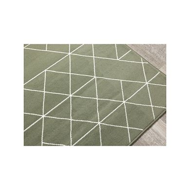 Functional Style Green Cream Geometric Rug, 4'7" x 6'7"