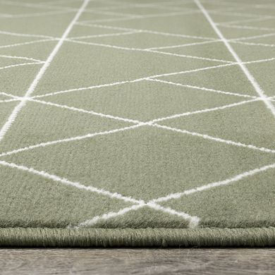Functional Style Green Cream Geometric Rug, 4'7" x 6'7"