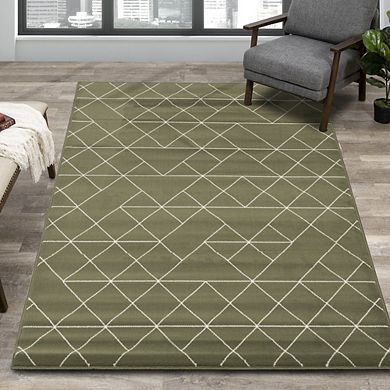 Functional Style Green Cream Geometric Rug, 4'7" x 6'7"
